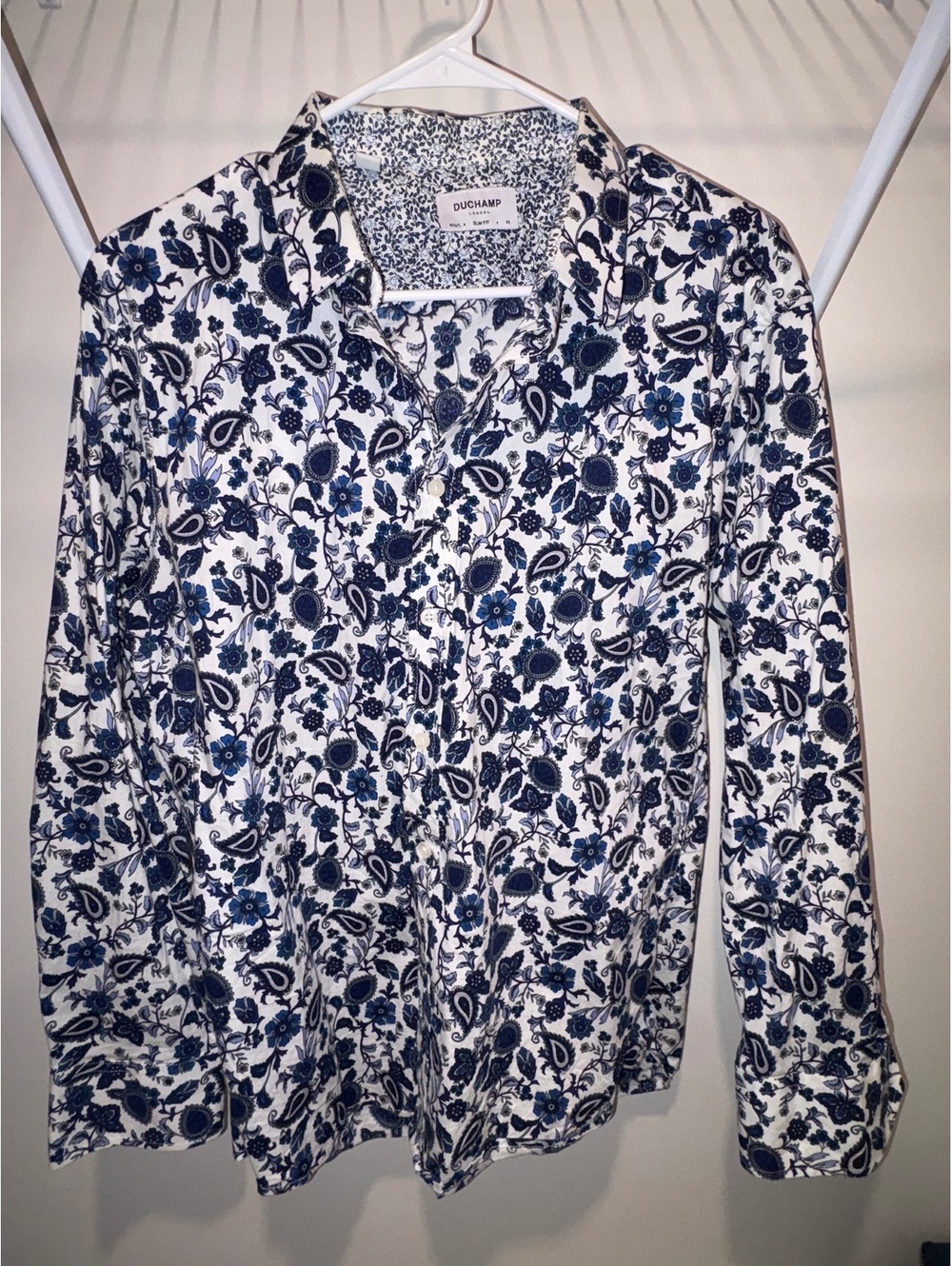 Duchamp London Slim Fit Floral Patterned Button-Up Shirt Size 16 1/2 43